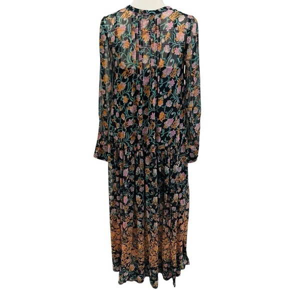 FREE PEOPLE See It Through Long Sleeve Maxi DRESS Floral Black Combo NWT - Picture 7 of 15